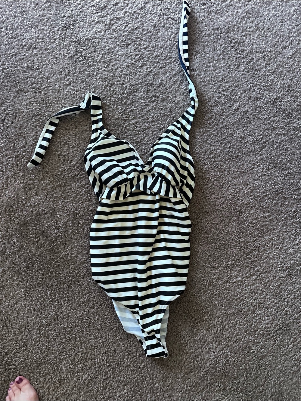 Motherhood Maternity Black and White Striped One-Piece Swimsuit